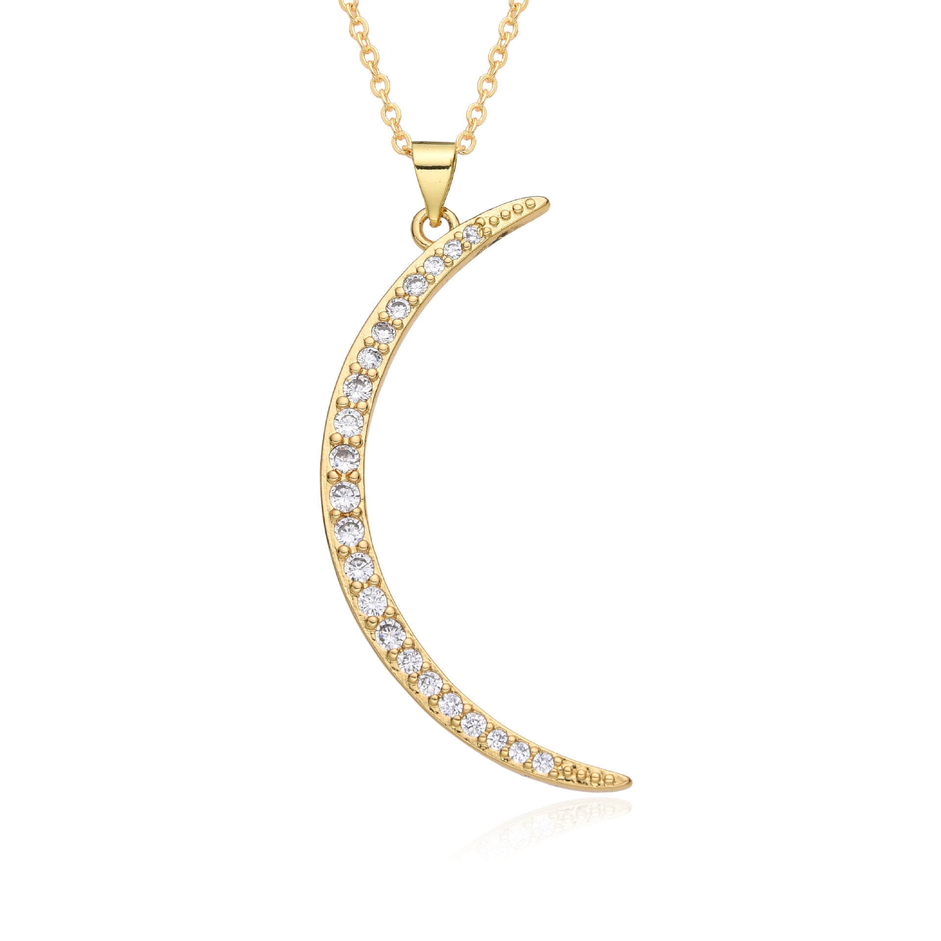 Wholesale Copper Plated 18K Gold Colored Zircon Moon Love Necklace